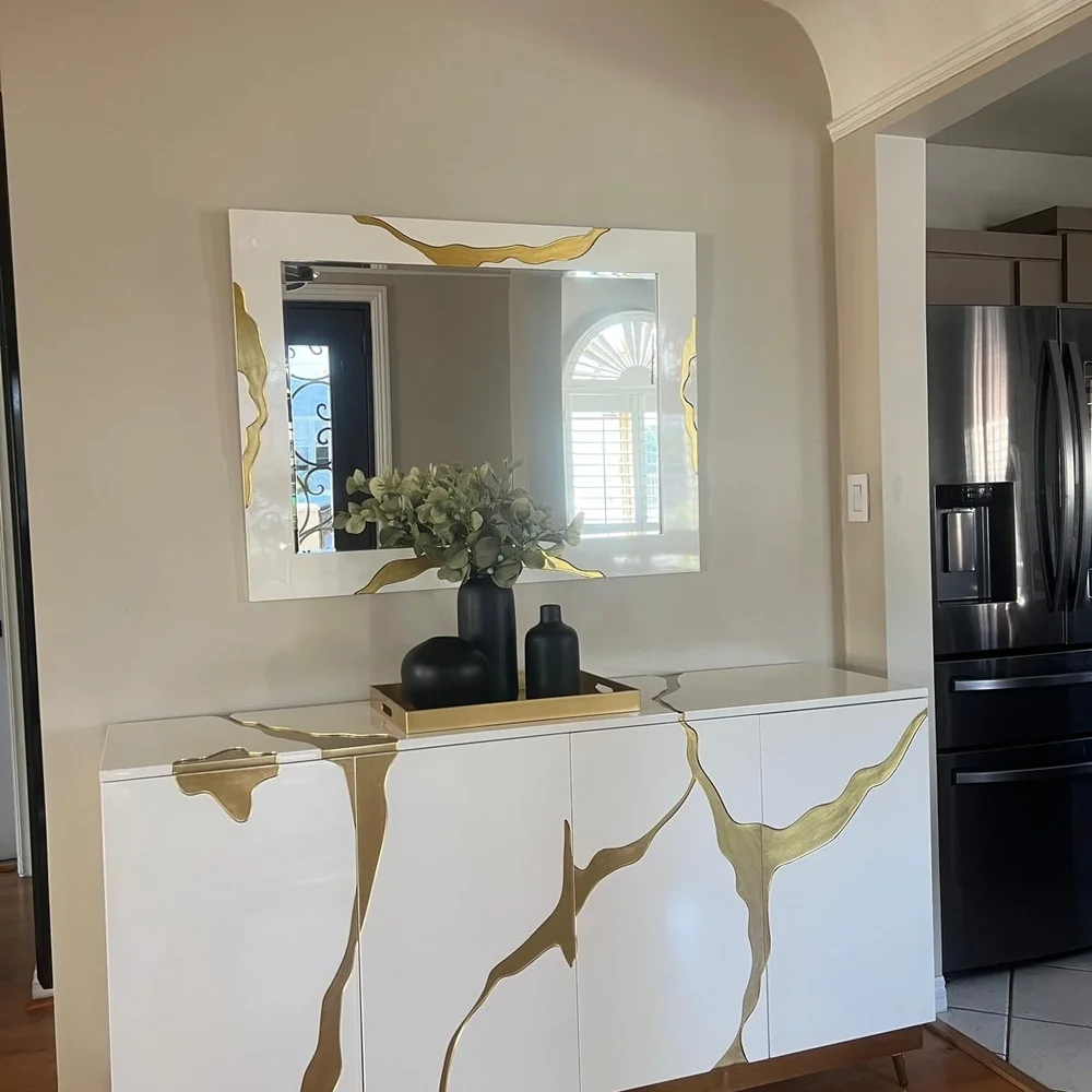 White and Gold Decorative Wall Mirror - Modern Accent